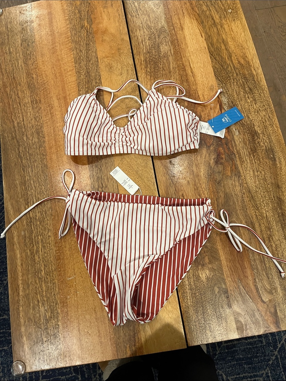 Cupshe Rust and White Striped Tie-Side Bikini